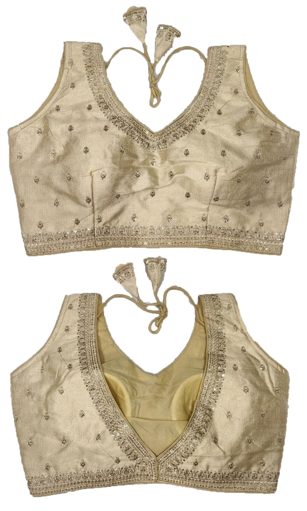Pujia Mills WomenS Indian Ethnic Wear Designer Golden Zari Embroidery With Sequence Work V Neck Sleeveless Readymade Worked Sar