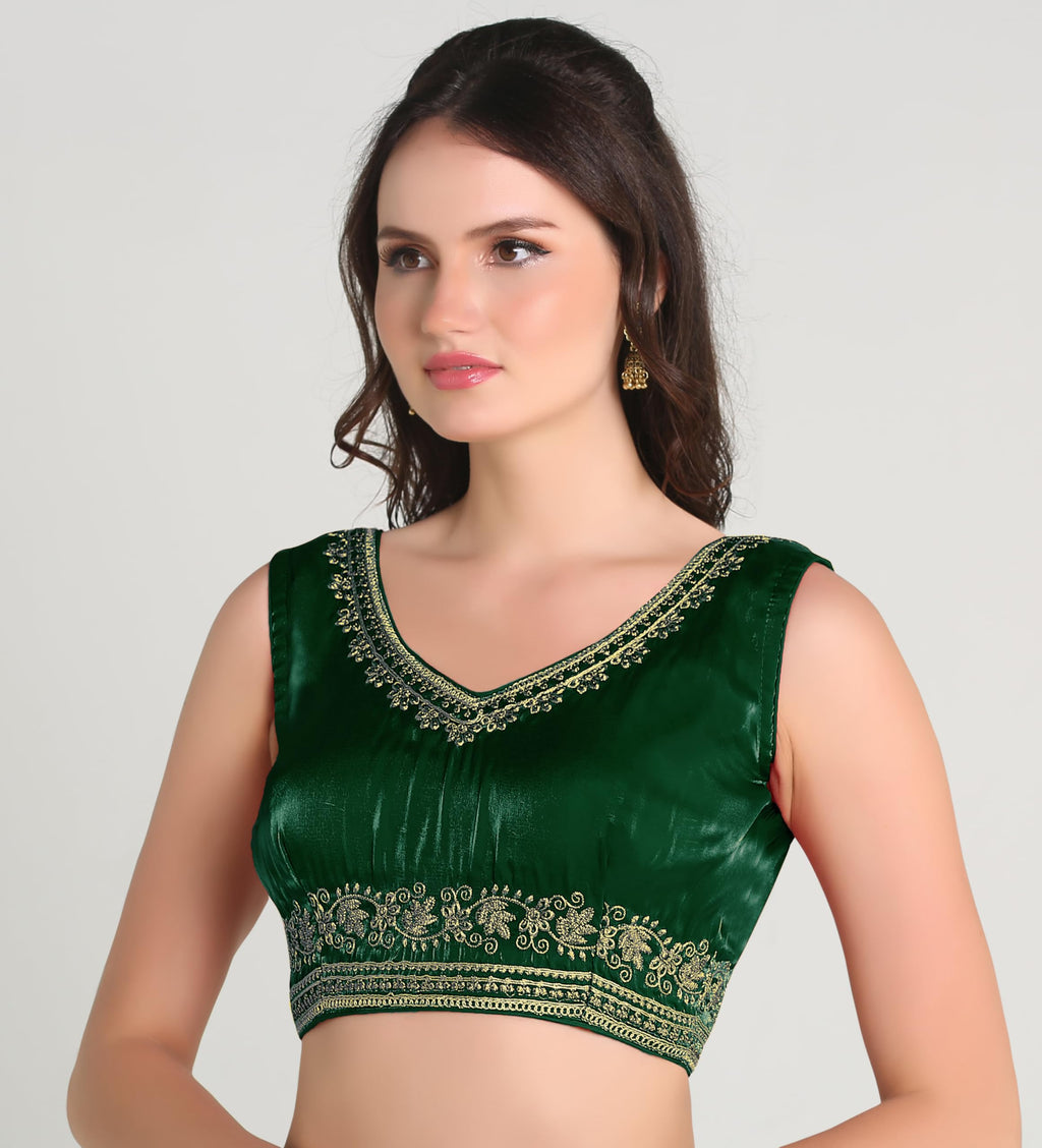 Pujia Mills Womens Sequin Embroidered V Neck Sleeveless Readymade Saree Blouse Indian Ethnic Designer Stitched Readymade Saree