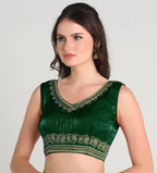 Pujia Mills Womens Sequin Embroidered V Neck Sleeveless Readymade Saree Blouse Indian Ethnic Designer Stitched Readymade Saree