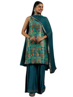 Libas Art Womens Woven Design Silk Blend Straight Kurta With Sharara and Dupatta