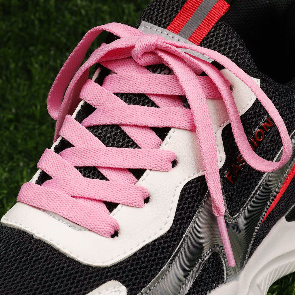 Puzeam Upgrade Tight Weave Flat Shoelaces 28 Colors 5/16 Wide Shoe Laces for Sneakers-Pink-150