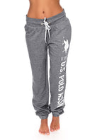 U.S. Polo Assn. Essentials Womens Sweatpants Joggers - Lounge Pants for Women (Charcoal Heather with White Print, Medium)