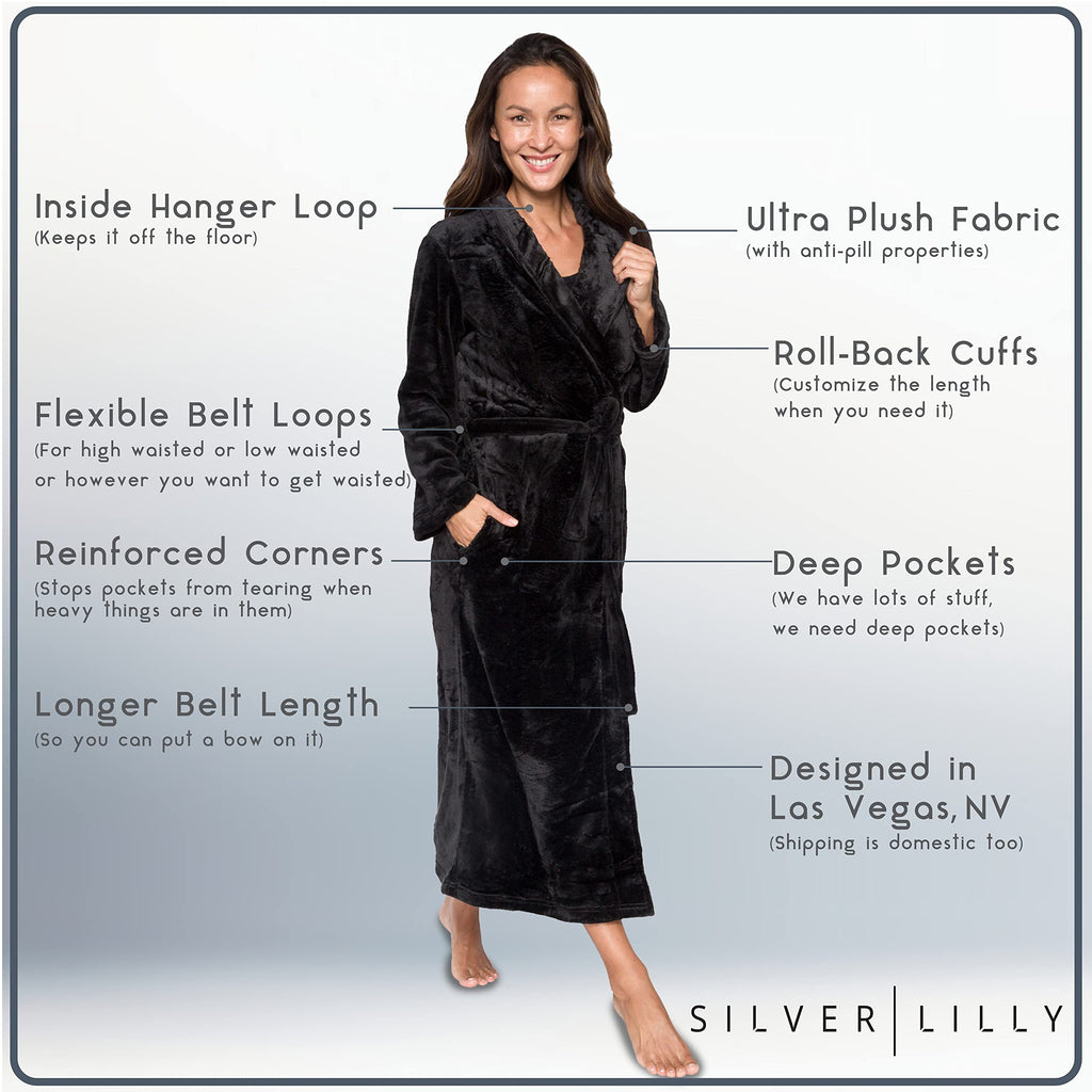 Silver Lilly Womens Plush Fleece Fluffy Long Bathrobe, Great Gift for Mother's Day, Grandma, Daughter, Sister, Wife, Friend - Sm