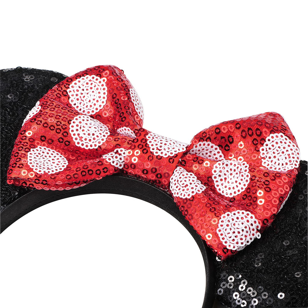 LYLIN Mouse Ears Headband, Sequin Ears Headbands with Bow Princess Decoration Halloween Hairs Accessories for Girls Women Boys B