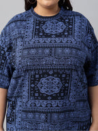 Juneberry 100% Pure Cotton Oversized Baggy Fit Stylish Paisley Bandana Print Half Sleeve Plus Size T-Shirt For Women & Girls (Jb