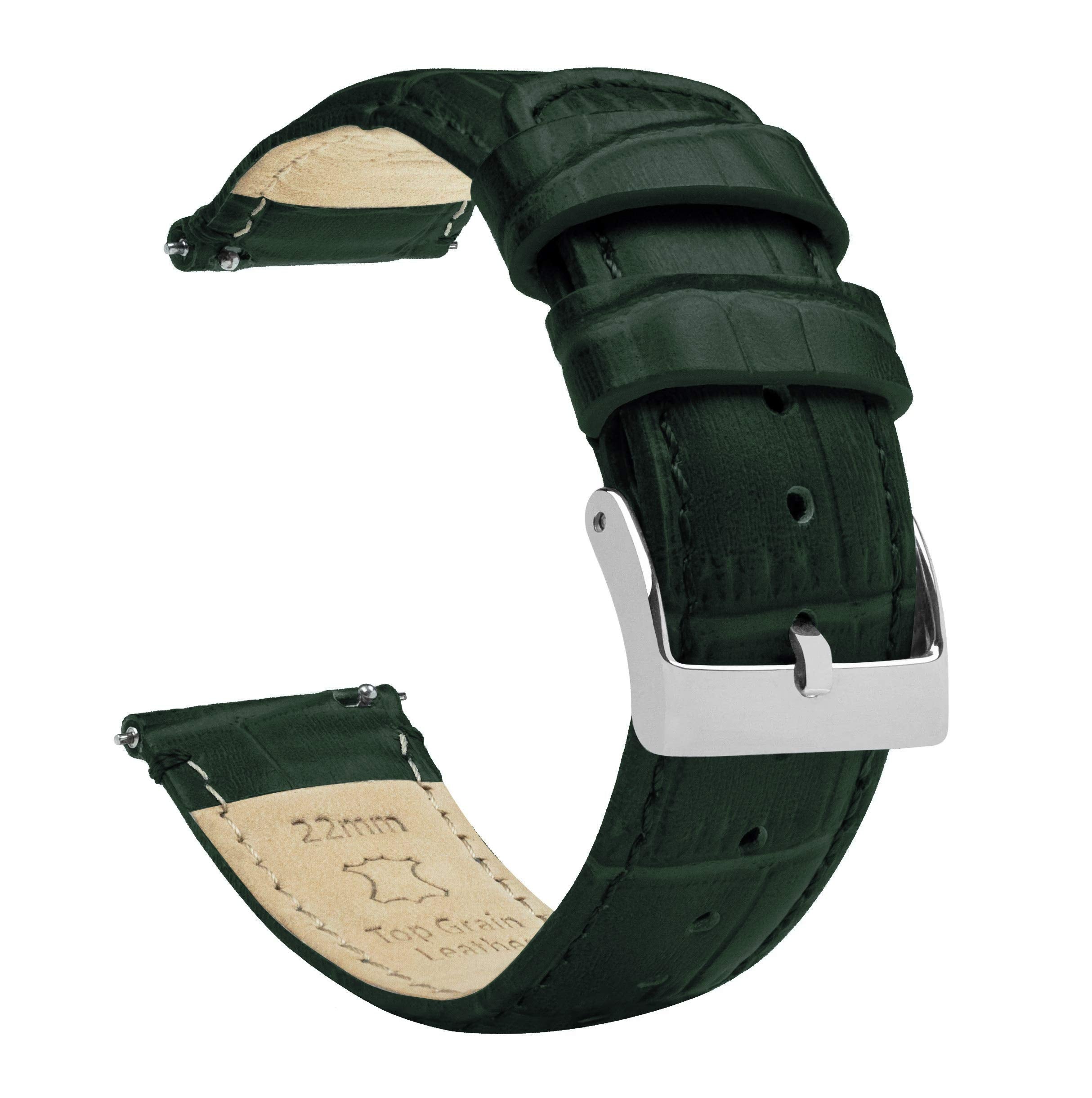 22mm Forest Green - Long - BARTON Alligator Grain - Quick Release Leather Watch Bands