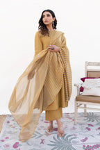 ANNI DESIGNER Women s Rayon Viscose Print Straight Kurta with Pants & Dupatta, Yellow, L