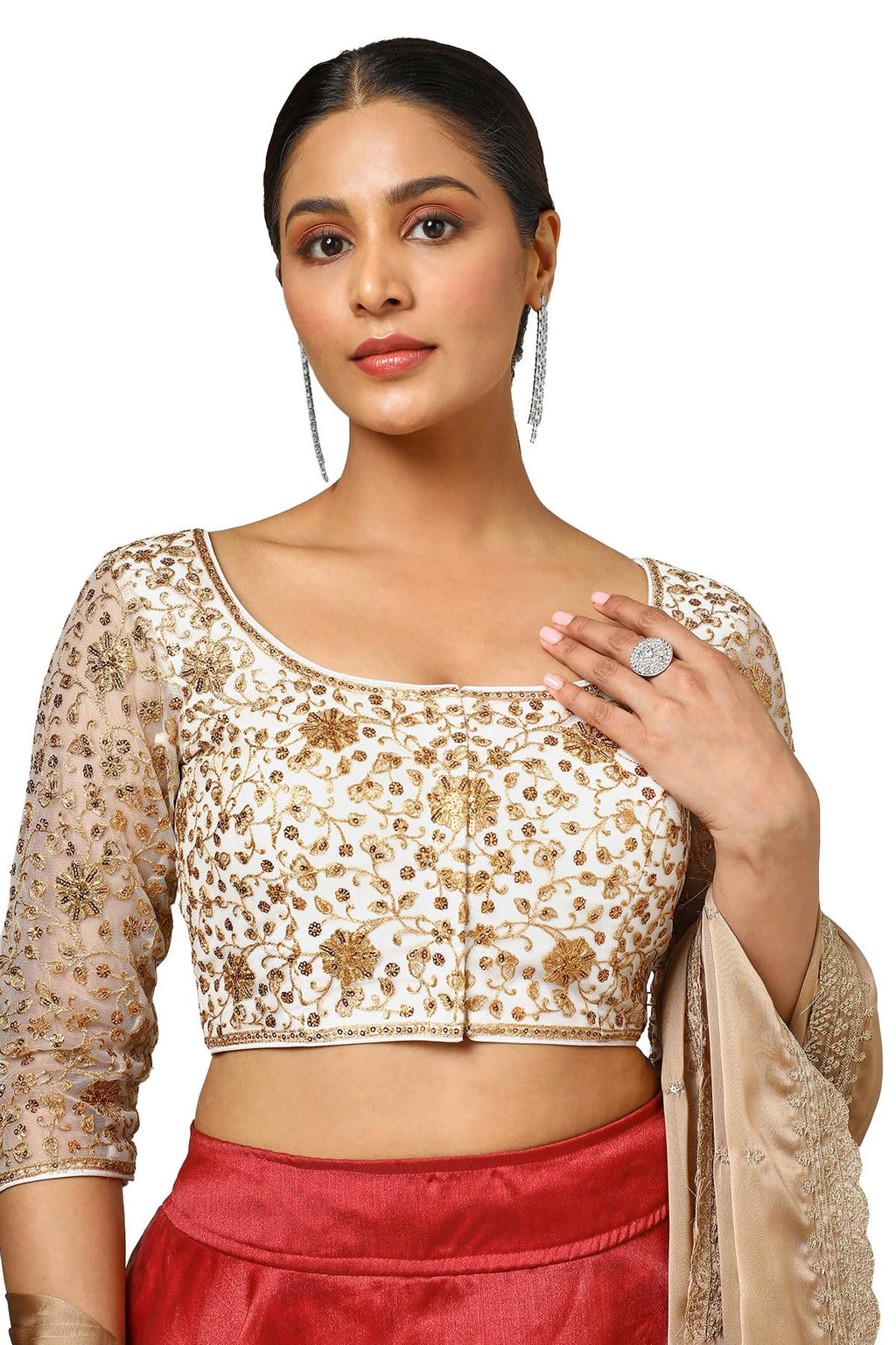 Soch Women Net Embroidered Short Sleeve Regular Fit Blouse