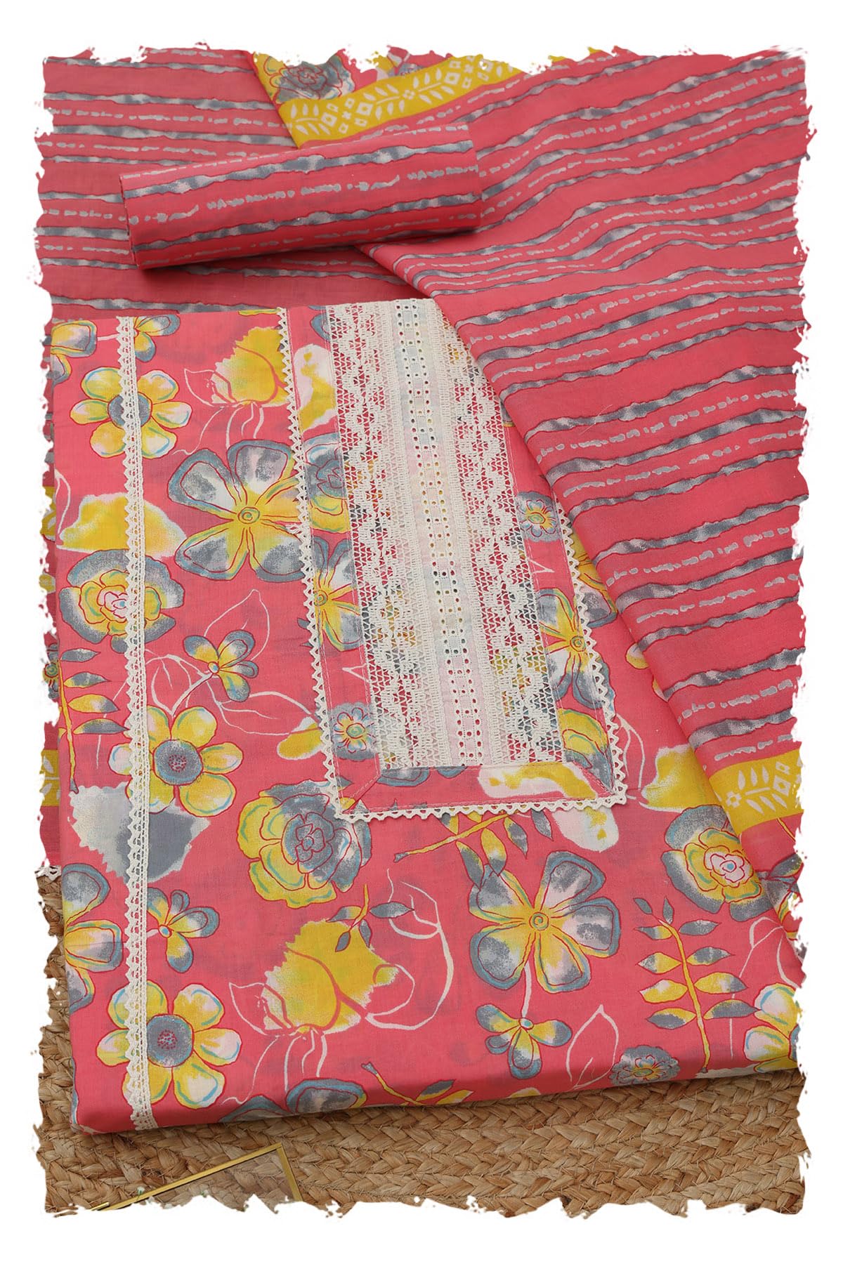 Soch Women Cotton Floral Dress Material with Lace