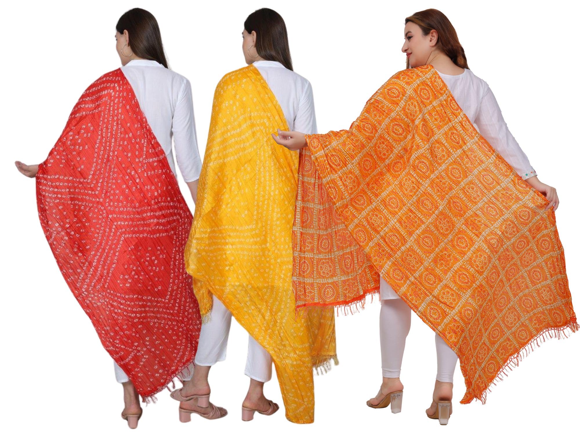 Fabme Women'S Full Size Silk Dupatta Pack Of 3 - Multicolor