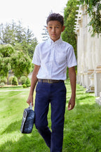 French Toast Boys' Adjustable Waist Straight Fit Stretch Twill Chino Pant, School Uniform Navy, 8