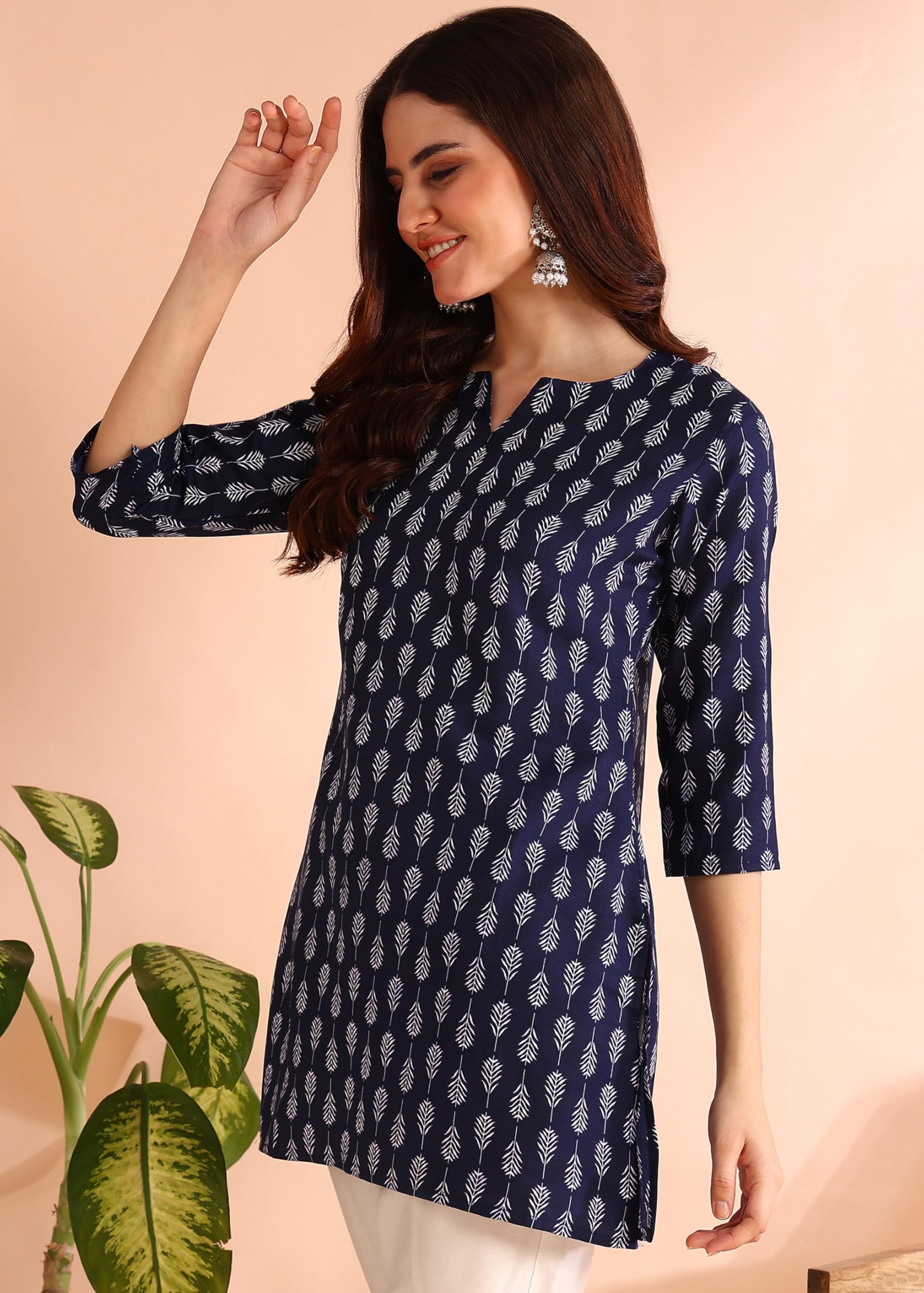 Aayla Floral Print Poly Rayon Short Kurti  A Touch Of Royalty In Everyday & Office Wear Blue