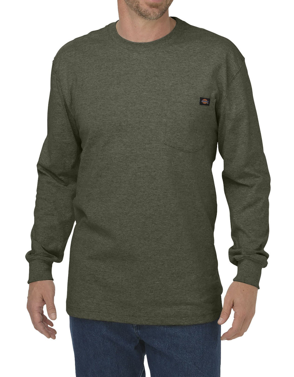 Dickies mens Long Sleeve Heavyweight Crew Neck T Shirt, Moss Green, Large US