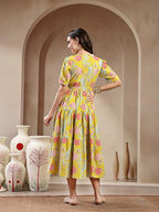 Stylum Womens Yellow Floral Printed Rayon Tiered Dress