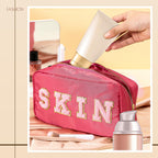 Remerry 4 Pcs Makeup Bag Travel Cosmetic Bag Organization Chenille Letter Toiletries Stuff Pouch Preppy Waterproof Bag Gift for