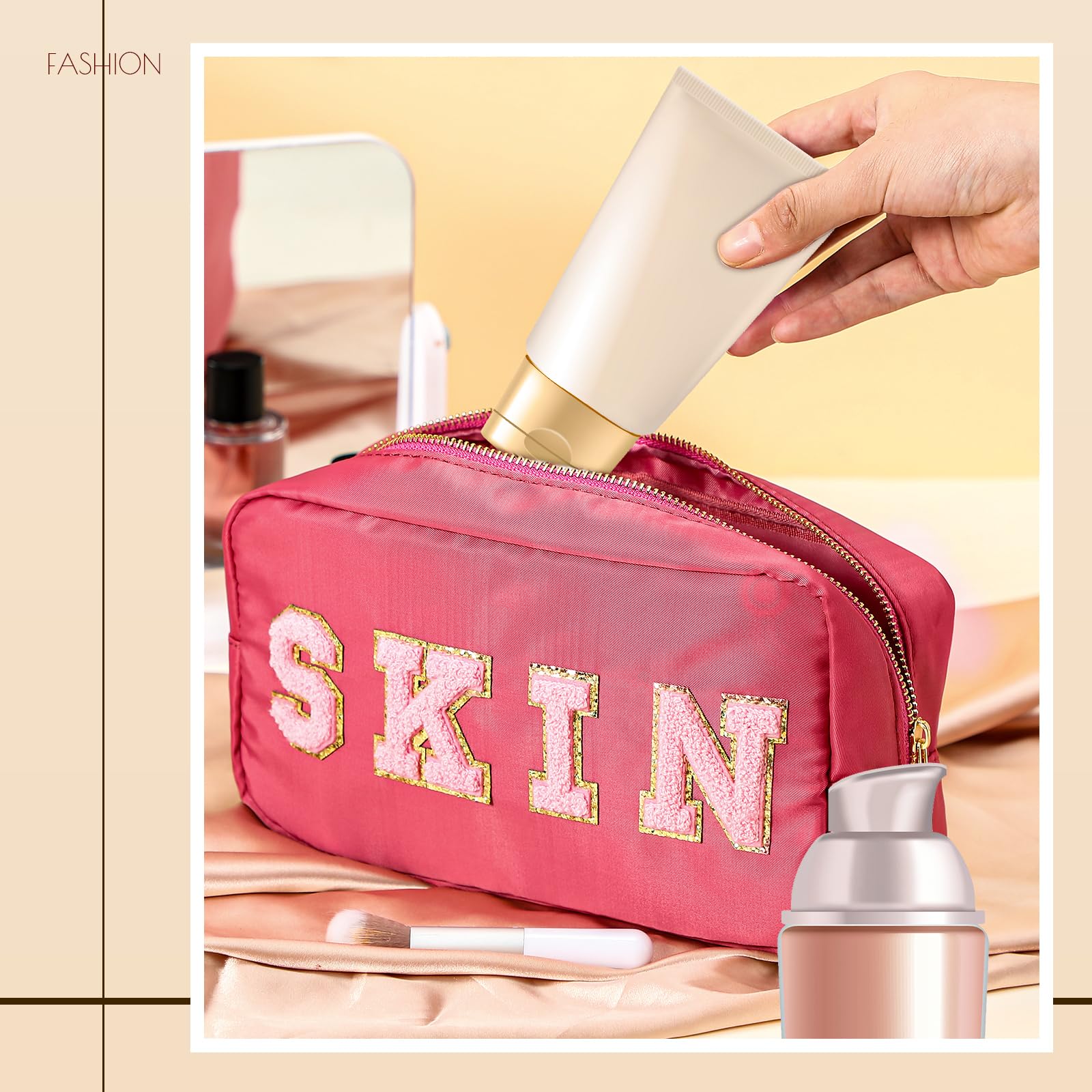 Remerry 4 Pcs Makeup Bag Travel Cosmetic Bag Organization Chenille Letter Toiletries Stuff Pouch Preppy Waterproof Bag Gift for