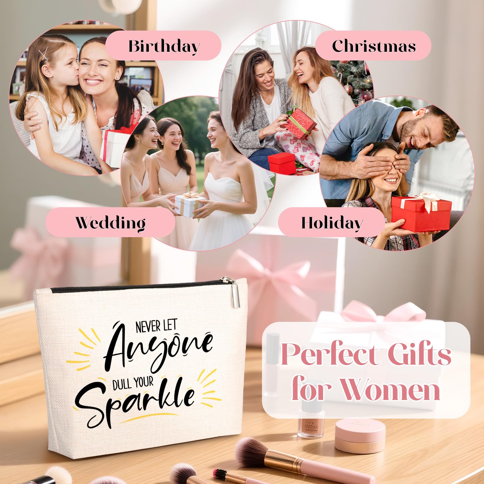 Inspirational Quote Gift for Women -Birthday Graduation Gift for Best Friend Sister -Makeup Bag Gift -Never Let Anyone Dull Your