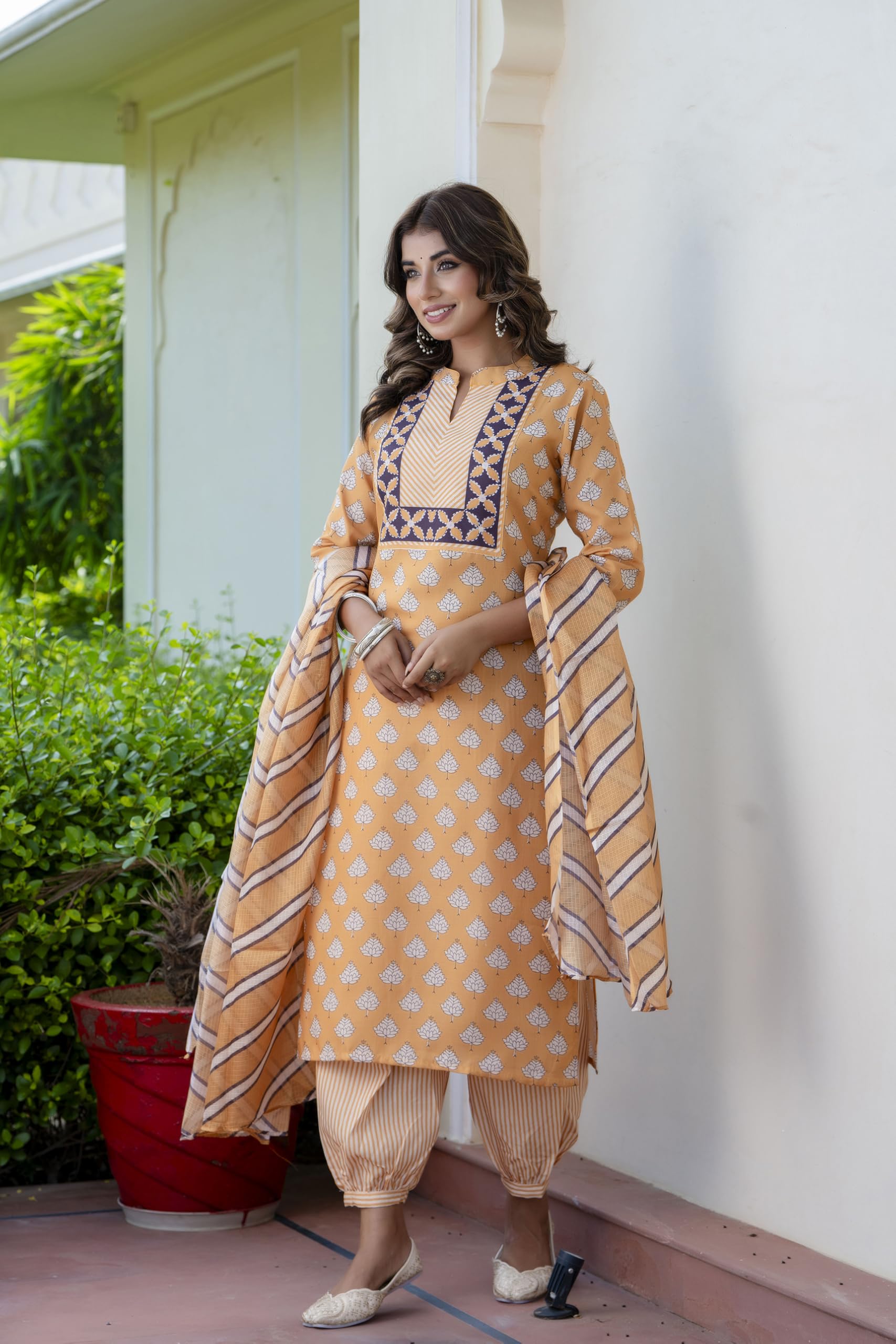 Yashika Women Printed Cotton Blend Straight Kurta Afghani Pant Dupatta Set - Ethnic Elegance Embodied | Perfect Fusion Of Tradition And Style