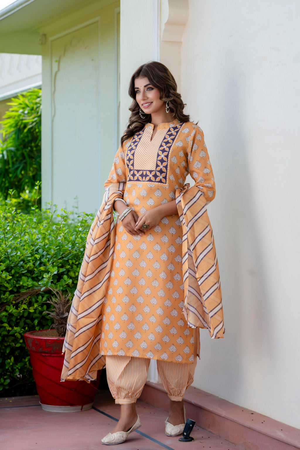 Yashika Women'S Cotton Blend Printed Straight Kurta Afghani Pant Dupatta Kurta Set-Ethnic Elegance Embodied | Perfect Fusion Of Tradition And Style