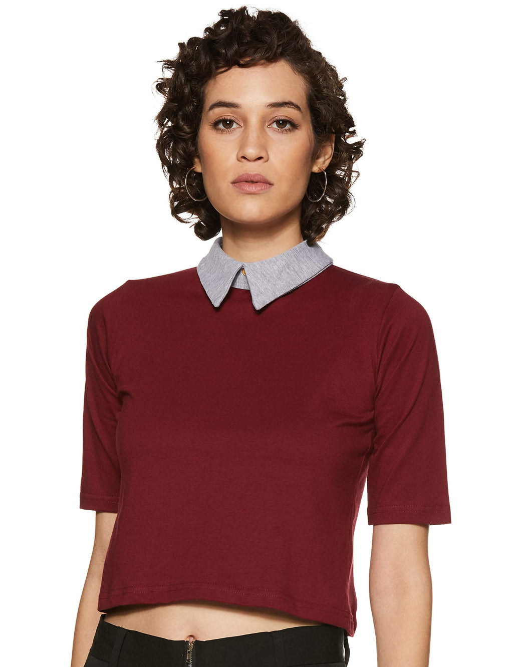 Miss Chase WomenS Maroon & Grey Half Sleeves Round Neck Solid Crop Top (Mcaw14Tp01-43-153-06-Multicolor-Xl)