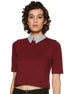 Miss Chase WomenS Maroon & Grey Half Sleeves Round Neck Solid Crop Top (Mcaw14Tp01-43-153-06-Multicolor-Xl)