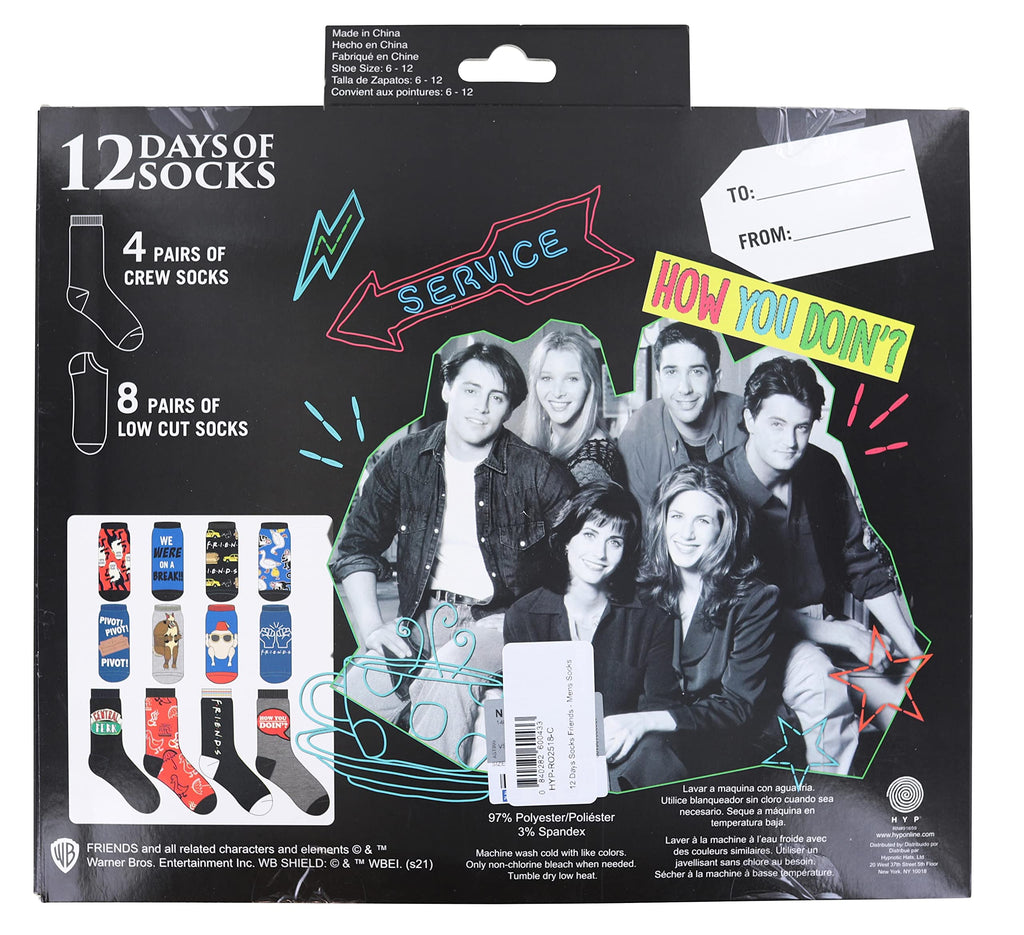 Friends Mens 12 Days of Socks in Advent Gift Box | Set B
