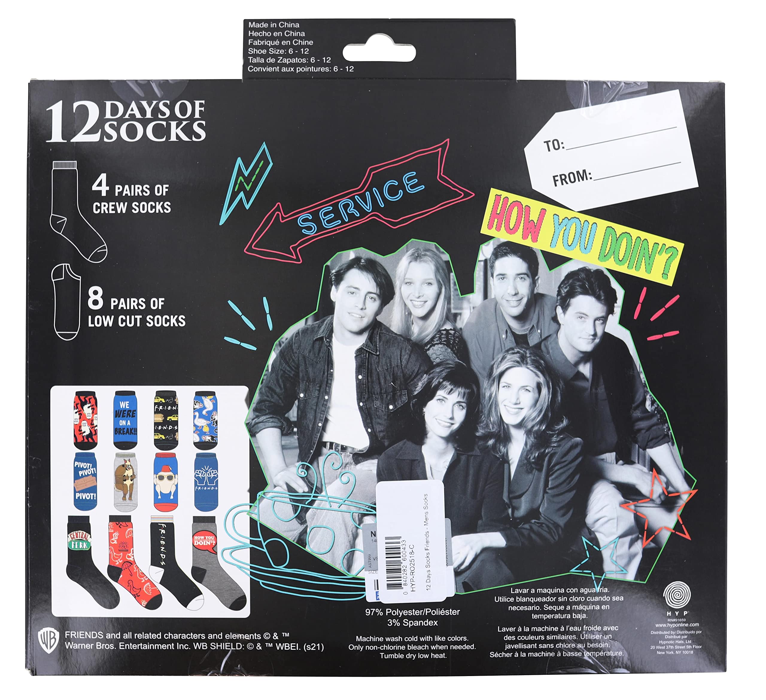 Friends Mens 12 Days of Socks in Advent Gift Box | Set B