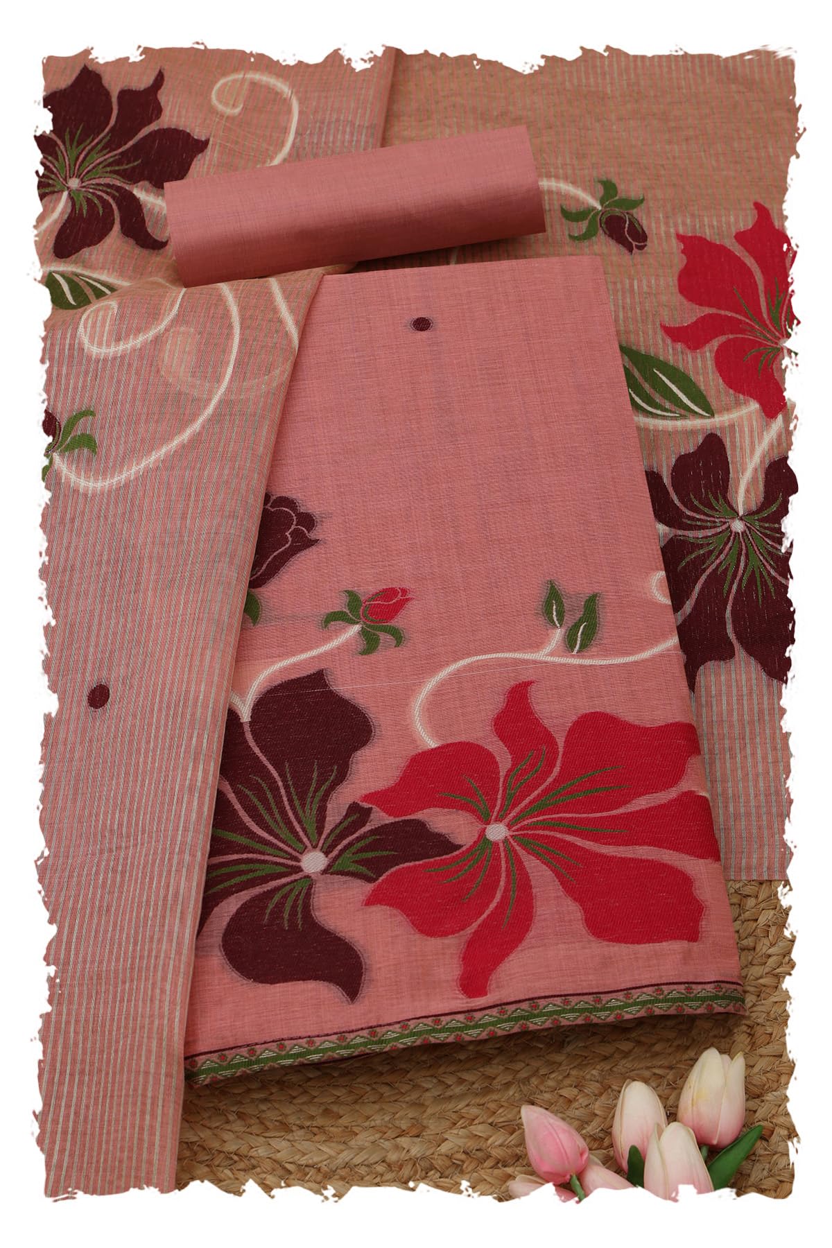 Soch Women Chanderi Floral Print Unstitched Dress Material with Zari Woven