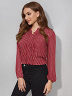 Toochki Maroon Muslin Polka dot Printed Straight Western Shirt top for Womens in Trending Style for Summer wear
