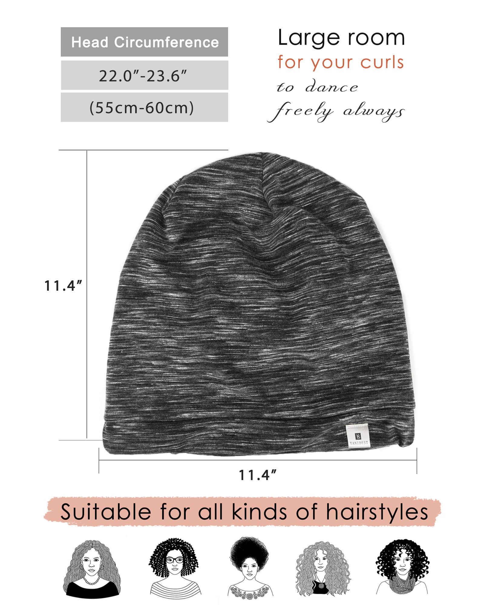Yanibest 100% Mulberry Silk Lined Sleep Cap Christmas Silk Bonnet for Sleeping - Dark Black Hair Cover Bonnet for Natural Hair A