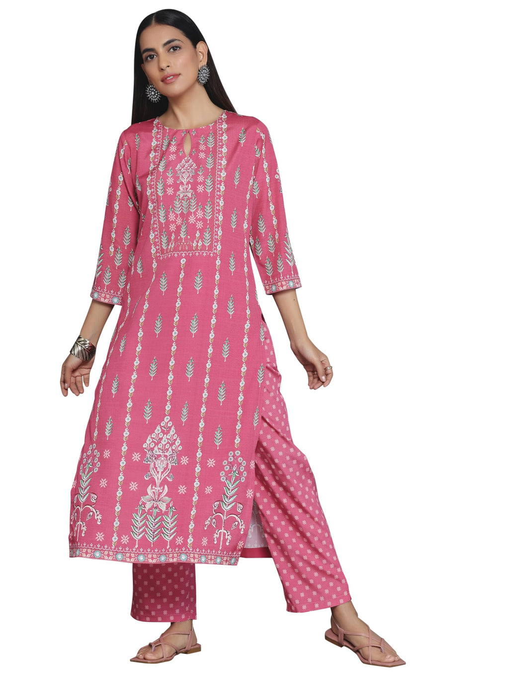 Libas Womens Printed Crepe Straight Kurta With Trousers