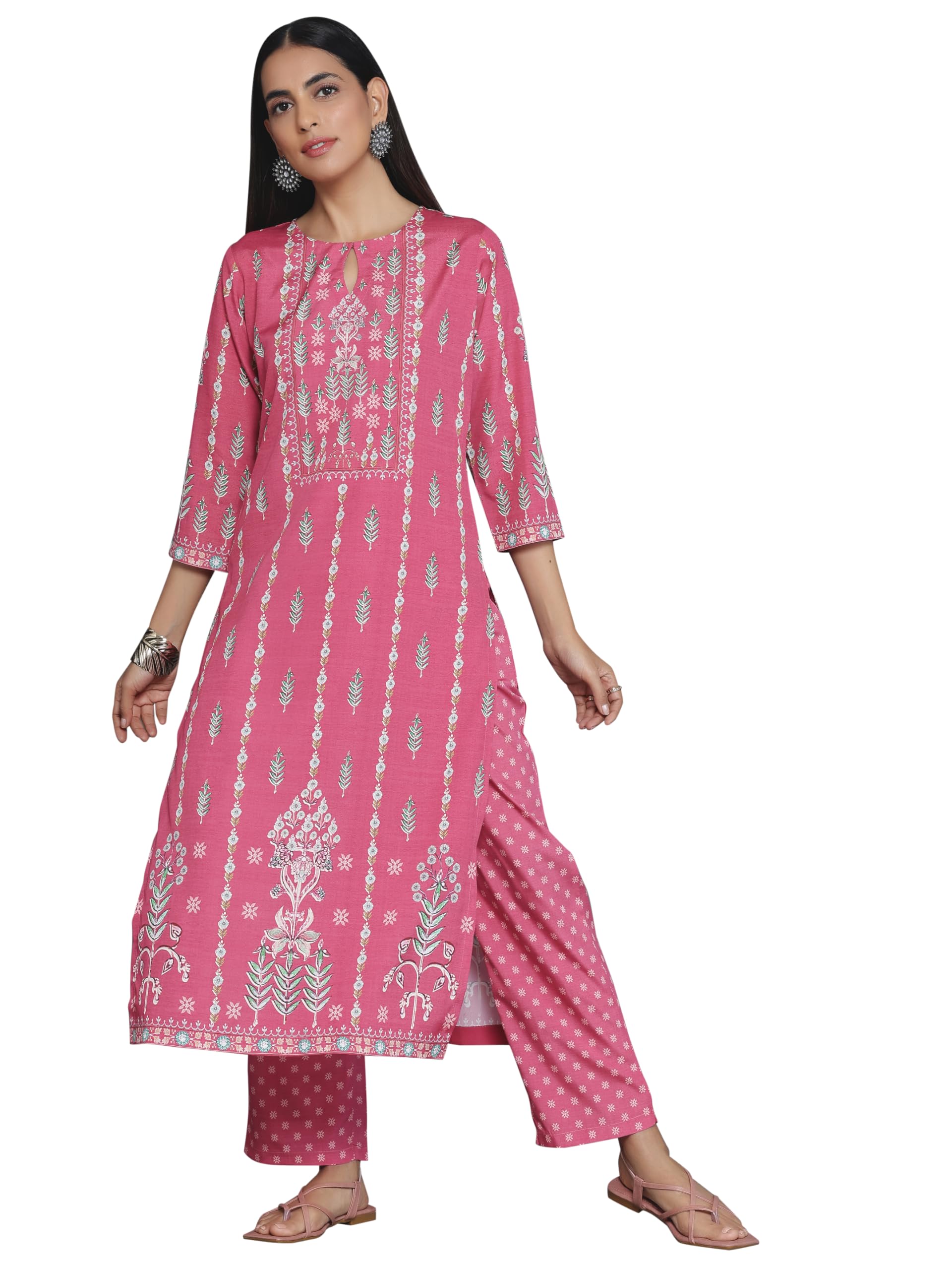 Libas Womens Printed Crepe Straight Kurta With Trousers