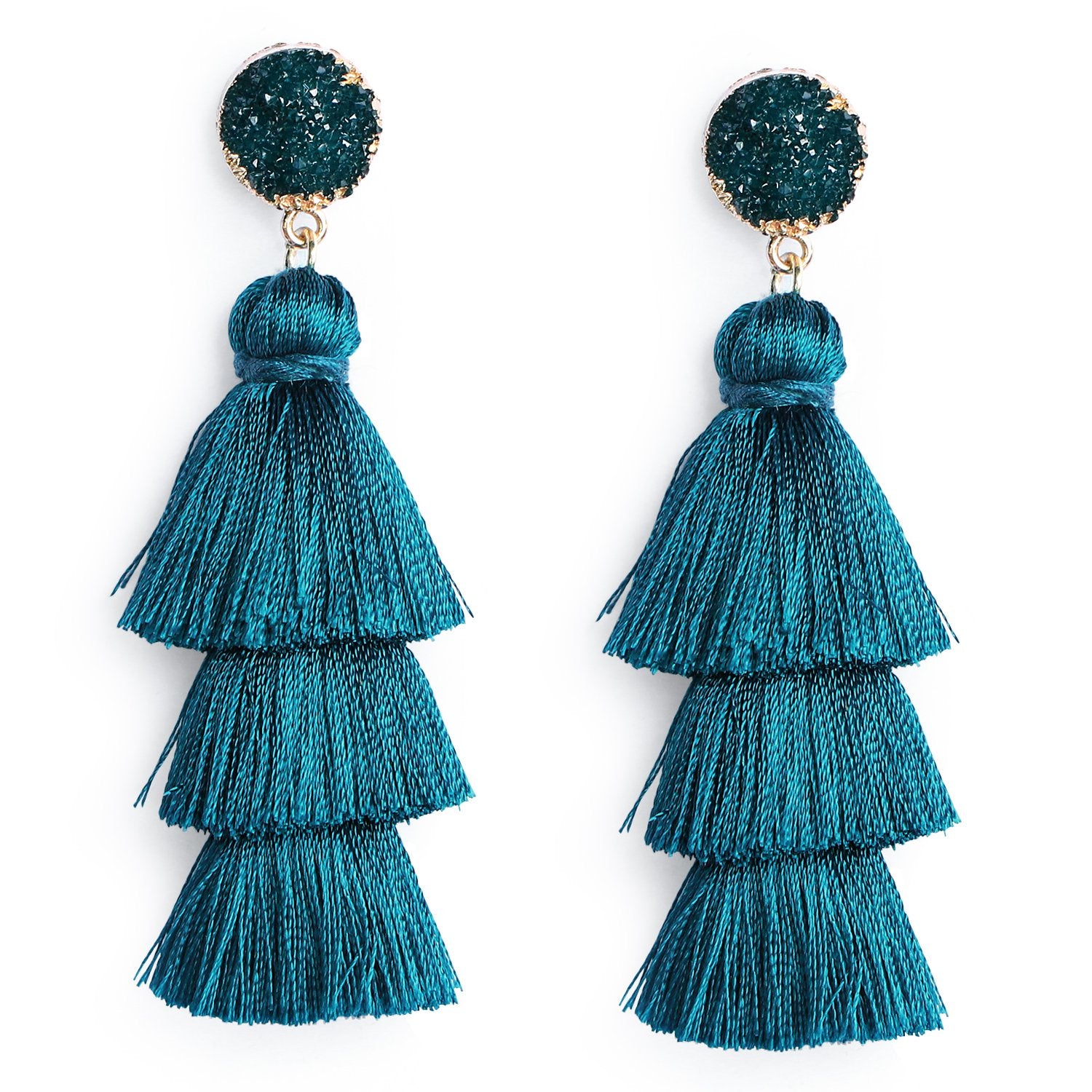 Me&Hz Fashion Tiered Tassel Dangle Earrings for Women Gemstone Studs Statement Boho Long Fringe Drops Birthday/Christmas/Party J