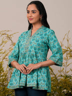 Libas WomenS Printed Aline Kurtis (26592_Turquoise