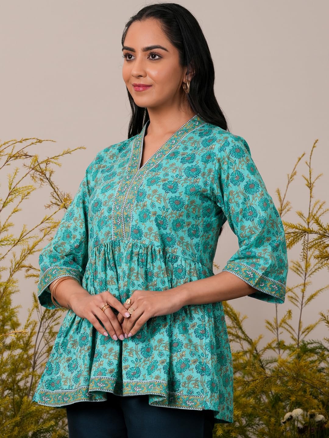Libas WomenS Printed Aline Kurtis (26592_Turquoise