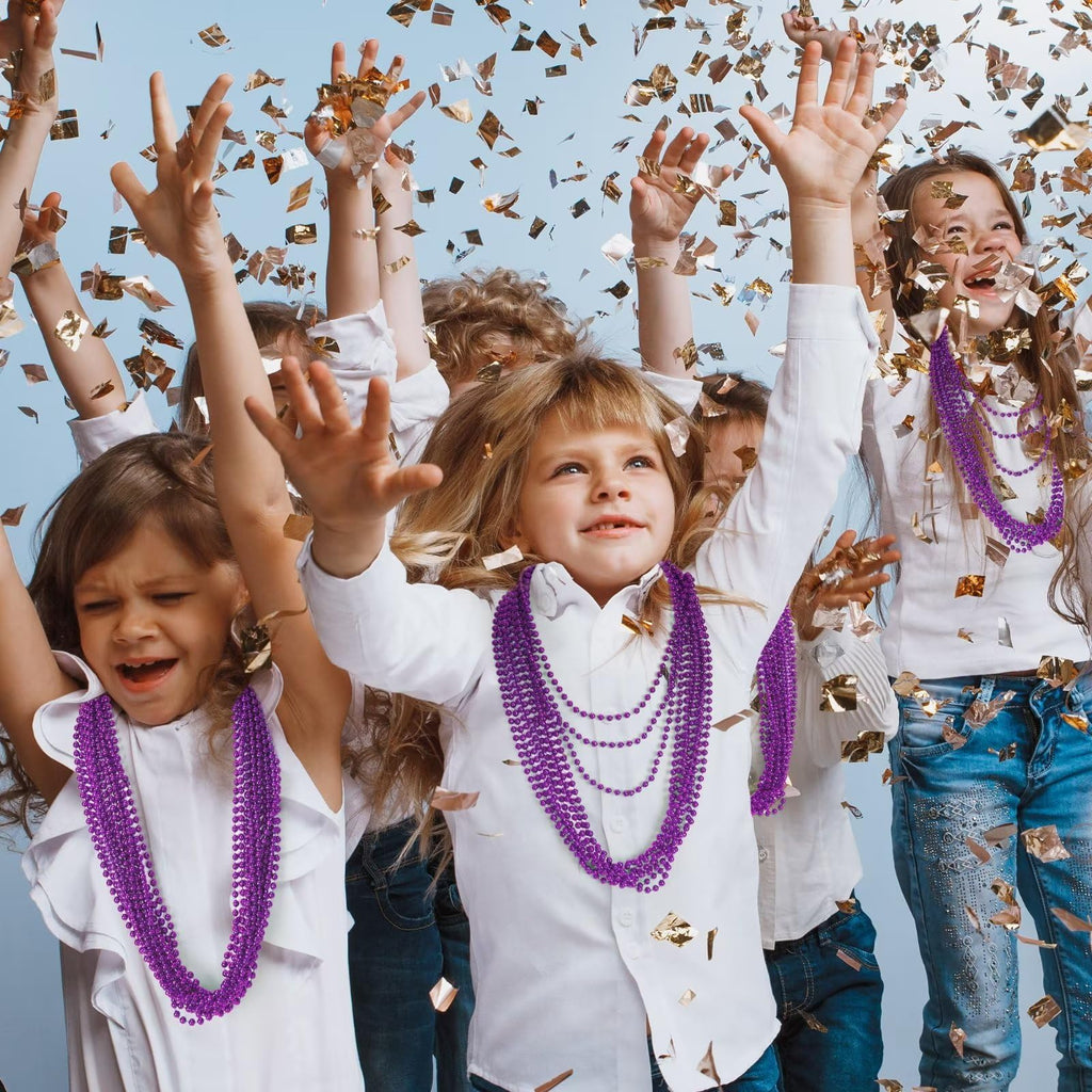 EOBOH Mardi Gras Beads, 12PCS Purple Bead Necklace Party Favors, 33 Bead Necklaces Accessory Set Women Men, Festival Parade Thro