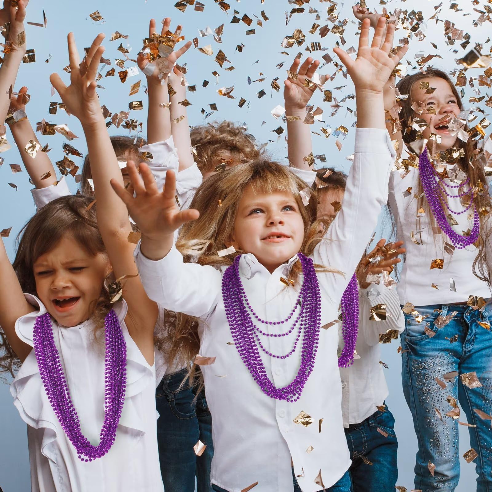 EOBOH Mardi Gras Beads, 12PCS Purple Bead Necklace Party Favors, 33 Bead Necklaces Accessory Set Women Men, Festival Parade Thro