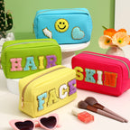 Sanwuta 4 Pcs Hair Face Skin Travel Bag Set Preppy Makeup Pouch PU Leather Skincare Bag Waterproof Cosmetic Organizer Birthday