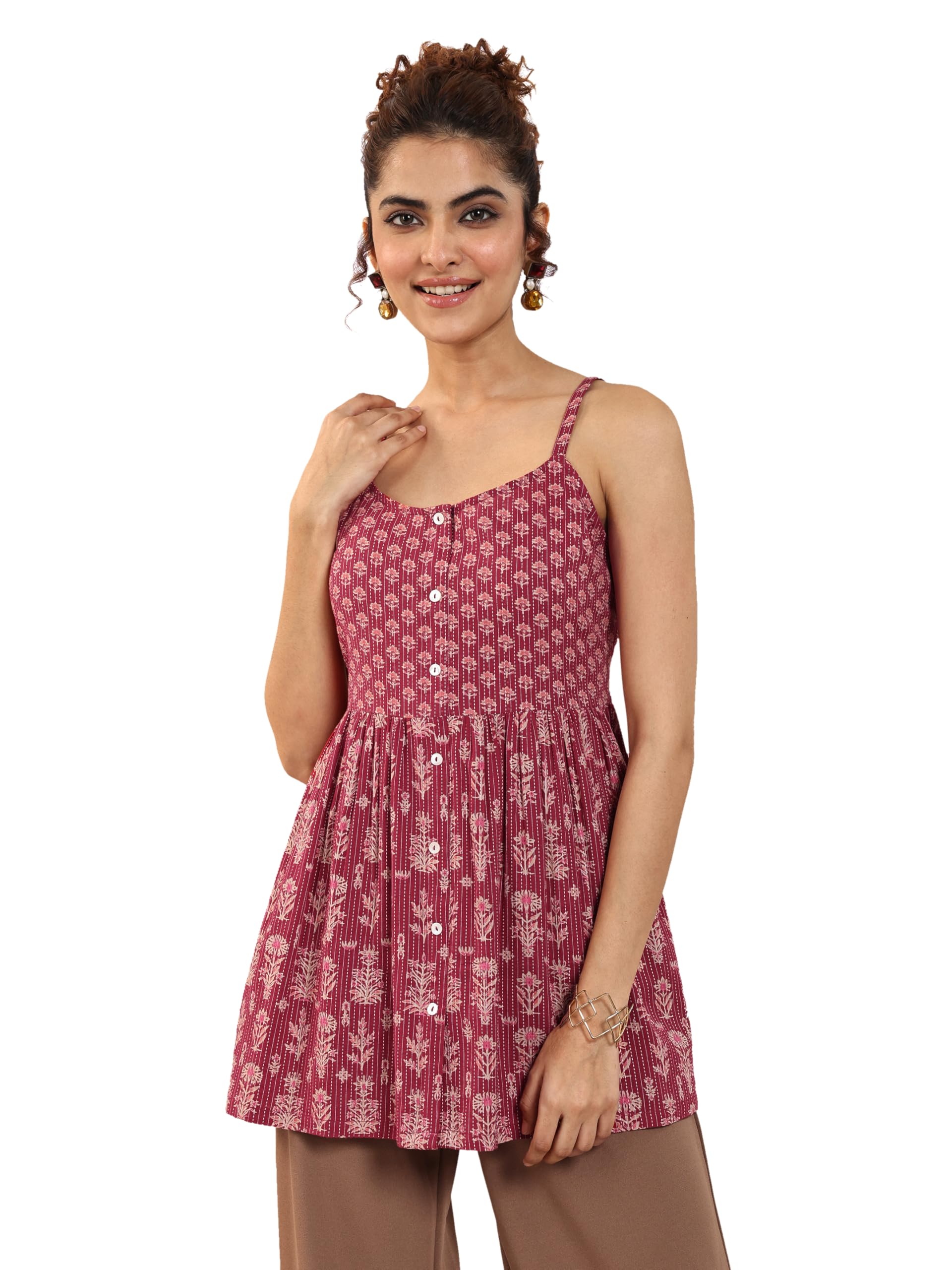 Libas WomenS Cotton Floral Anarkali Kurtis (29386O_Red_Xl)