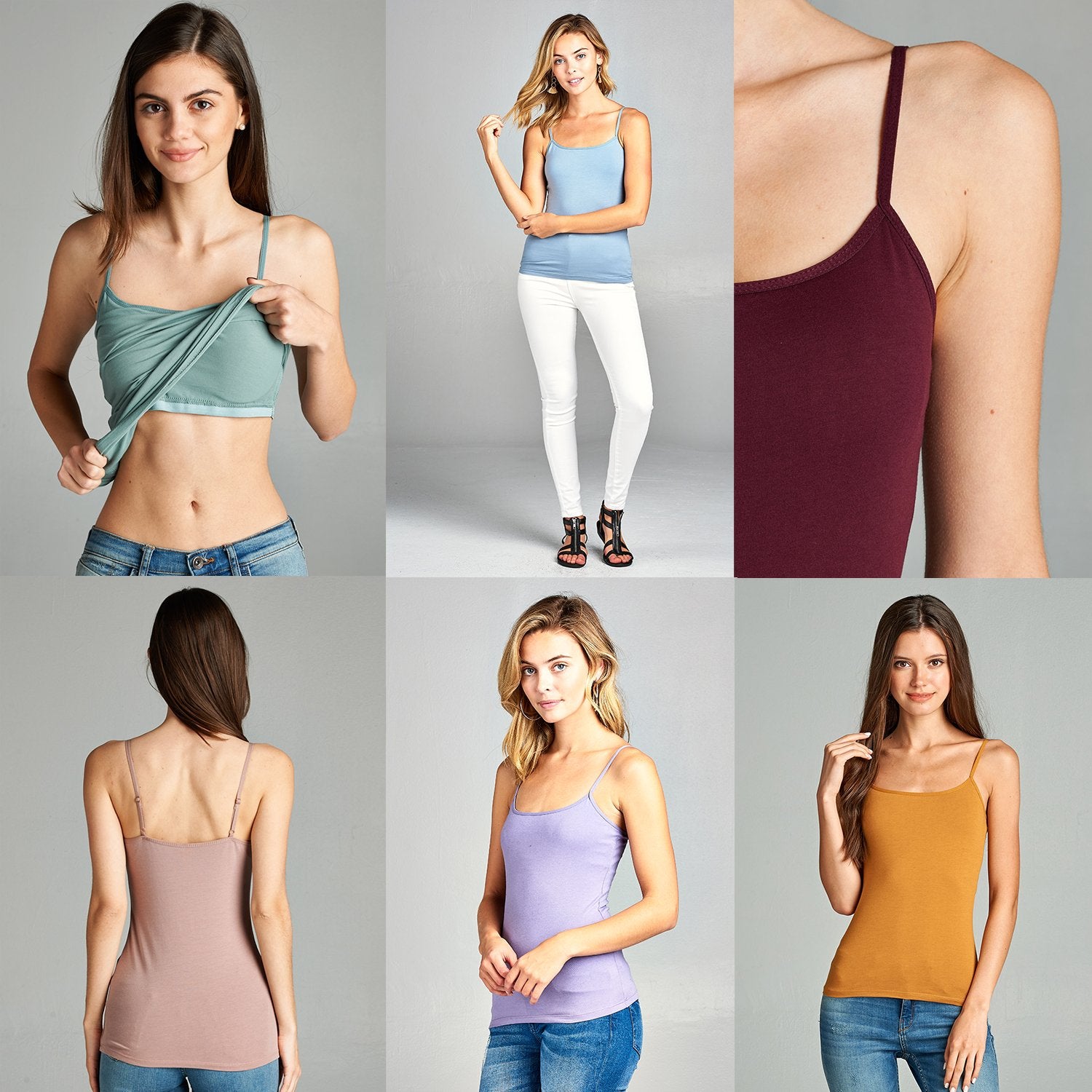 Emmalise Women's Camisole Built in Bra Wireless Fabric Support Short Cami (3Pk Red, Burgundy, H Gray, Small)