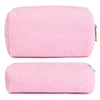 SOIDRAM Makeup Bag Corduroy Cosmetic Bag Cute Pink Makeup Pouch 1Pcs Large Capacity Makeup Bags and 1Pcs Makeup Brushes Storage 
