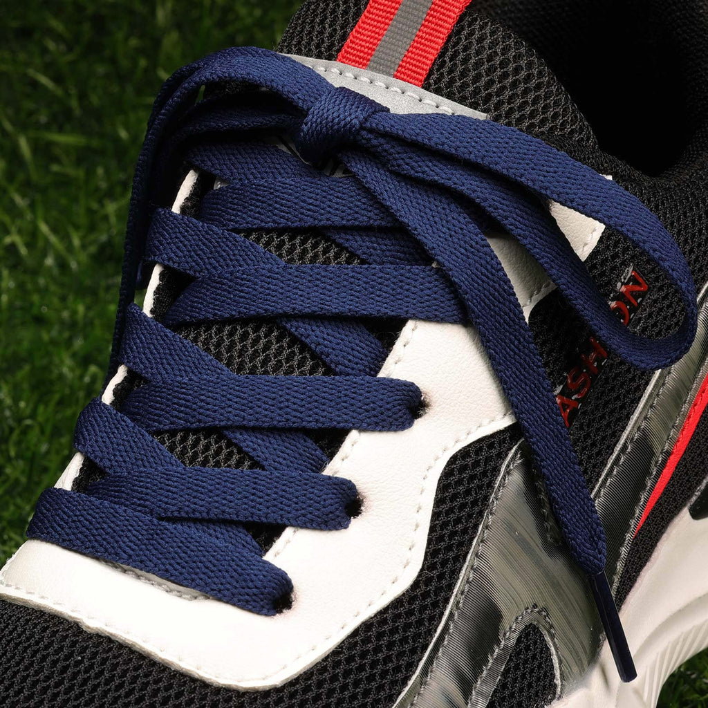 Puzeam Upgrade Tight Weave Flat Shoelaces 28 Colors 5/16 Wide Shoe Laces for Sneakers-Navy Blue-100