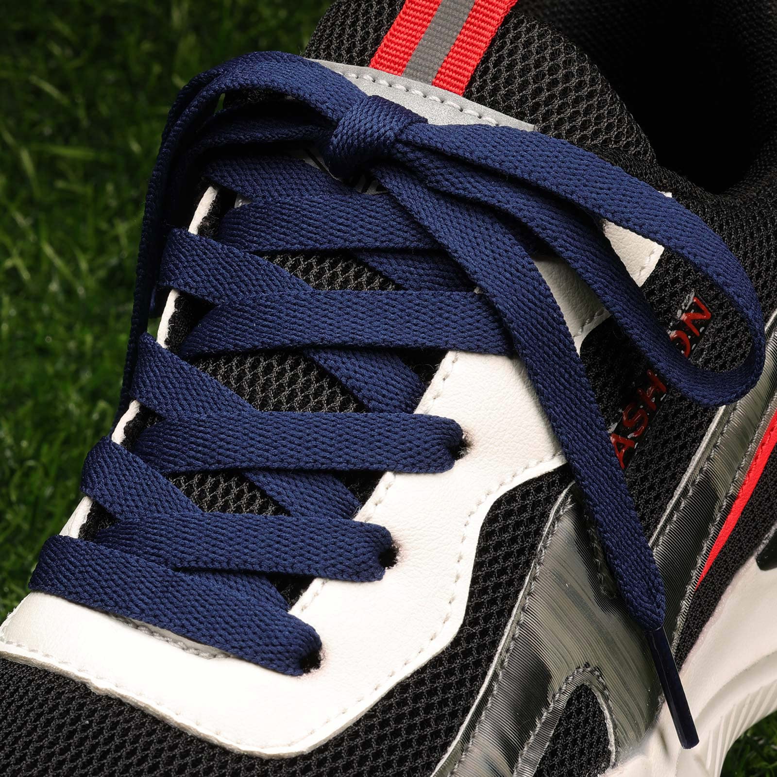 Puzeam Upgrade Tight Weave Flat Shoelaces 28 Colors 5/16 Wide Shoe Laces for Sneakers-Navy Blue-100
