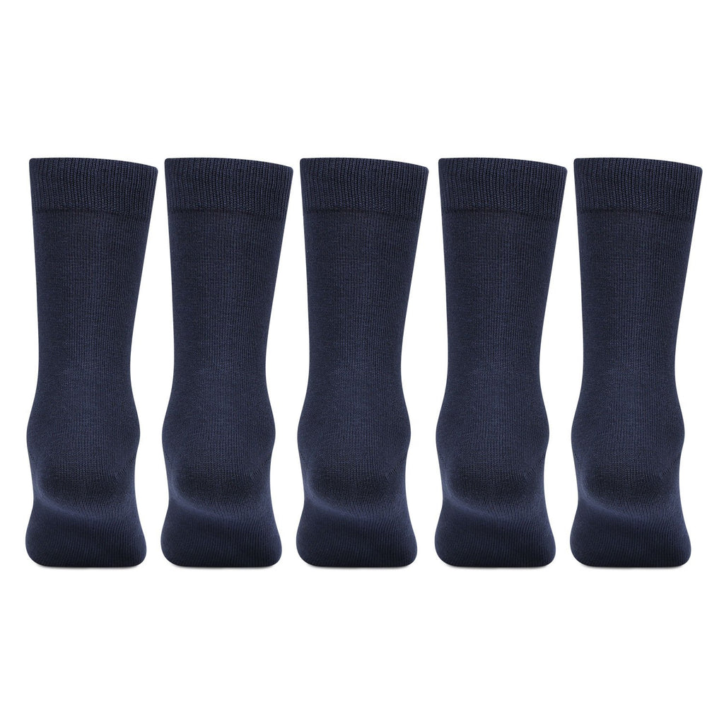 Kids Cotton Full length Plain Navy Color School Socks For Boys & Girls - Pack Of 5