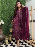 ANNI DESIGNER Womens Rayon Blend Floral Straight Kurta with Pant & Dupatta (TURAE-RED-G8S_Wine_Large)
