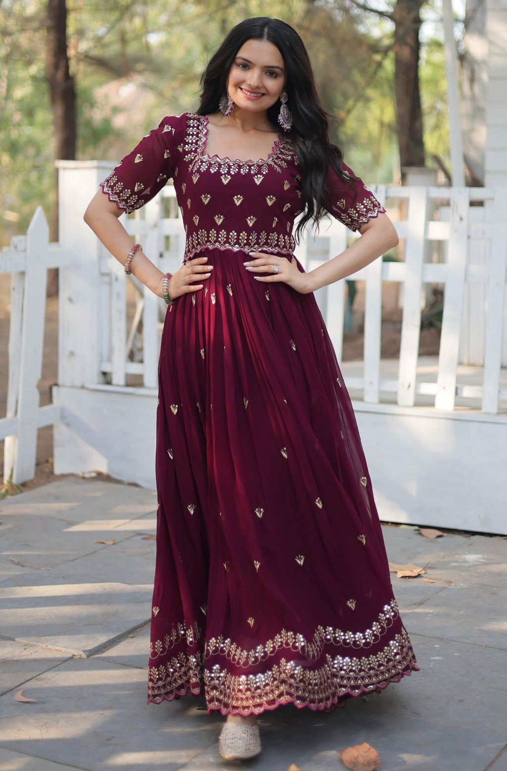 Fashion Basket WomenS Georgette Anarkali Gown Maroon
