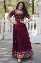 Fashion Basket WomenS Georgette Anarkali Gown Maroon