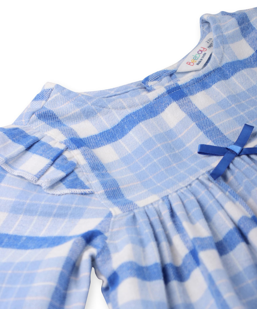 Beebay Kids Girls Shoulder Frill Check Dress Blue