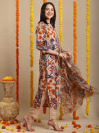 ANNI DESIGNER Ladies Rayon Blend Kurta with Trousers and Dupatta, beige, L