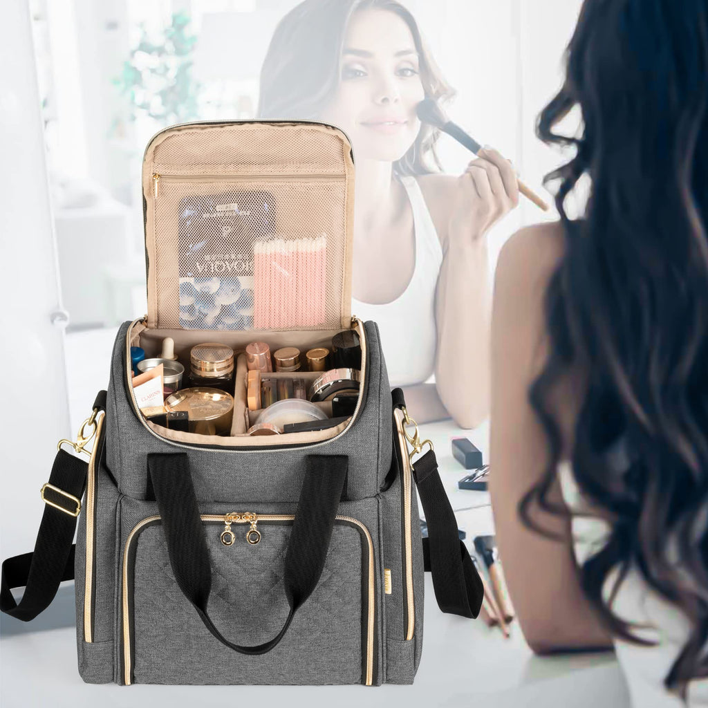 LUXJA Travel Makeup Bag with 2 Removable Cases, Cosmetic Bag with Multiple Storage Sections (Patent Pending)
